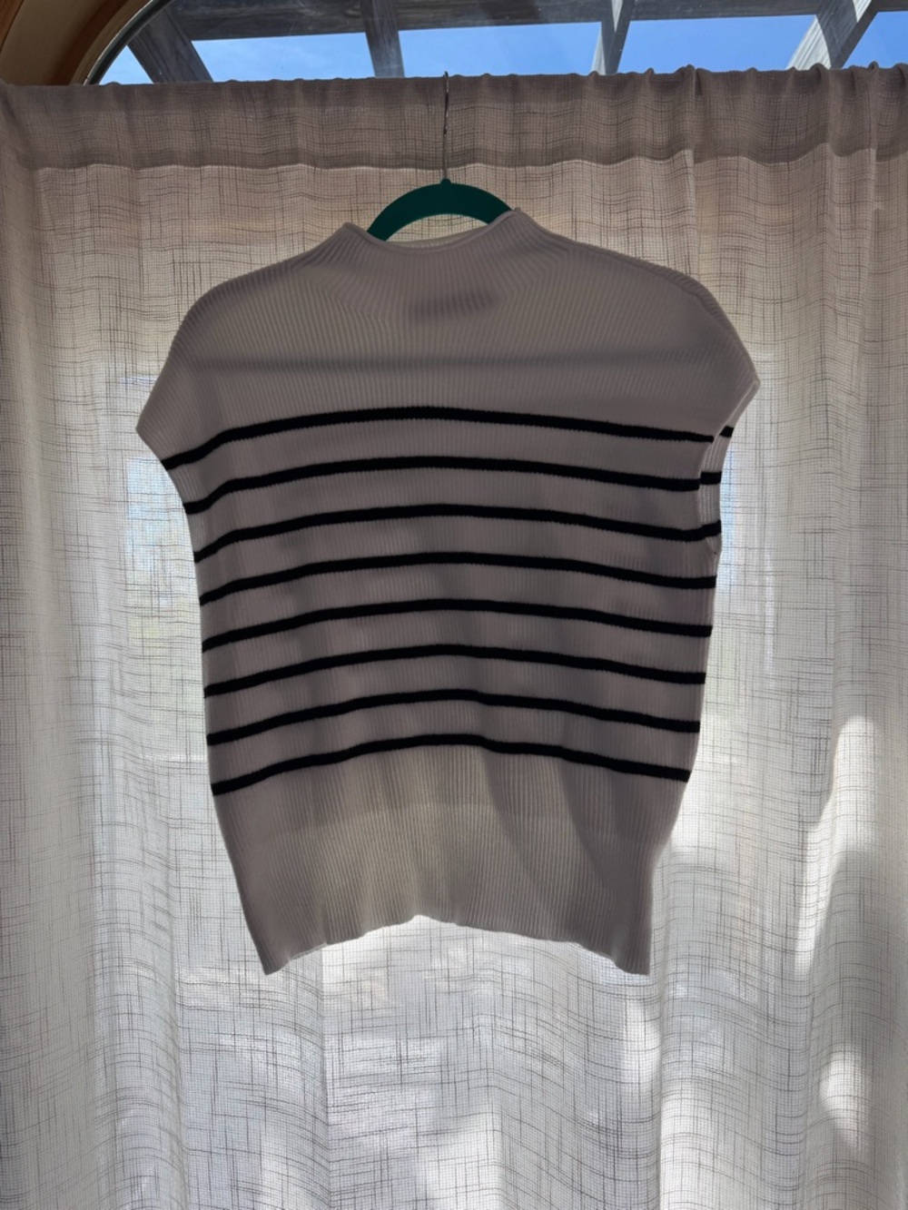 Striped Knit Sleeveless Top - White with Black Stripes